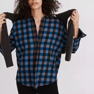 Madewell Dropped Shoulder Popover Flannel Checked Top